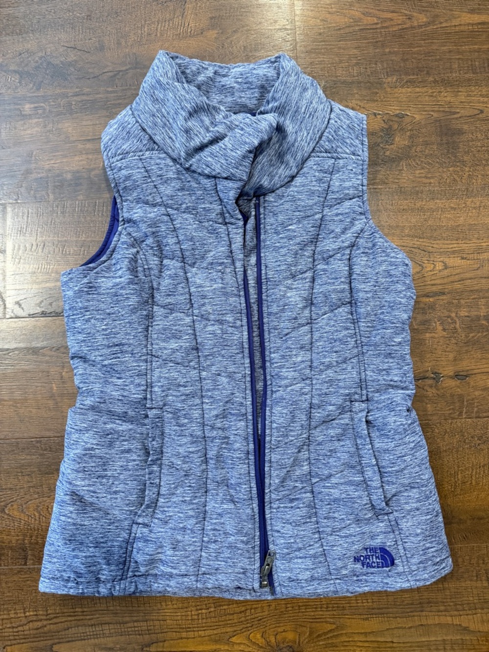 The North Face Heathered Blue Quilted Funnel Neck Vest